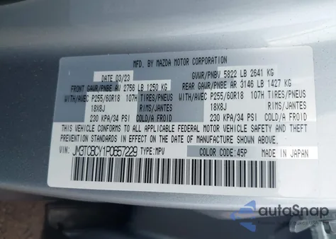 2023 Mazda Cx-9 Touring from USA, damaged, VIN JM3TCBCY1P0657229